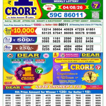 Dear Lottery Result Today 1PM 04 08 26