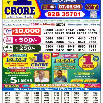 Dear Lottery Today Result 6PM 07 08 26