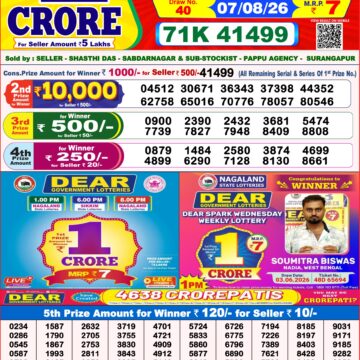 Dear Lottery Result 8PM 07 08 26