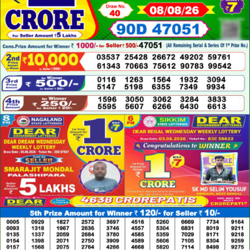 Dear Lottery Result Today 1PM 08 08 26