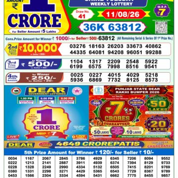 Dear Lottery Result Today 1PM 11 08 26