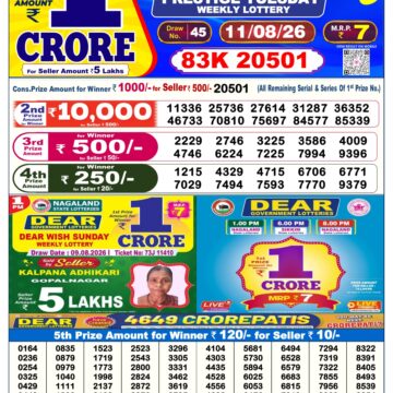 Dear Lottery Today Result 6PM 11 08 26
