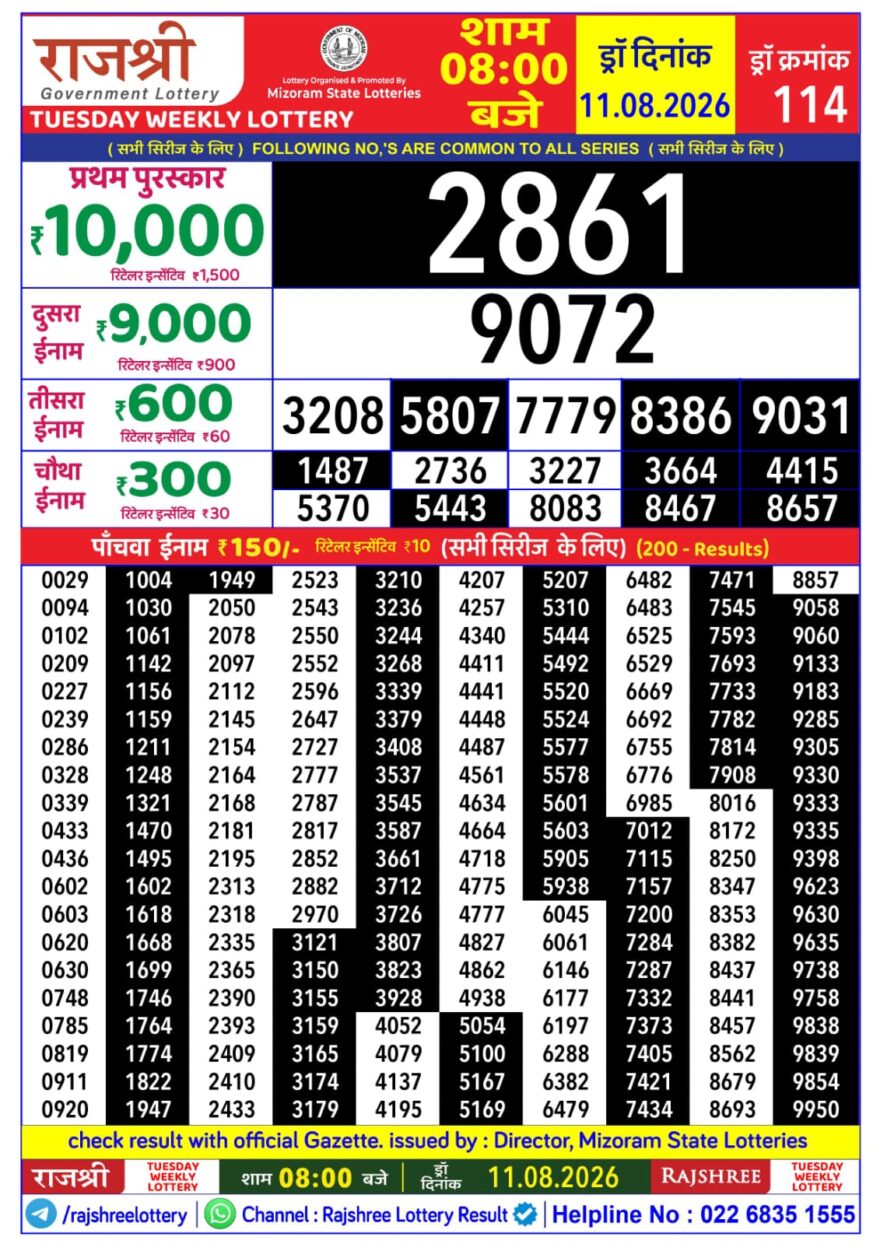 Rajshree Daily 8PM Result 11 08 26