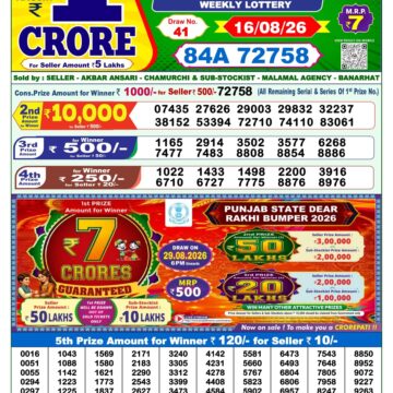 Dear Lottery Result Today 1PM 16 08 26
