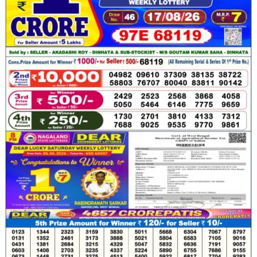 Dear Lottery Today Result 6PM 17 08 26