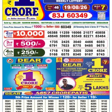 Dear Lottery Today Result 6PM 19 08 26