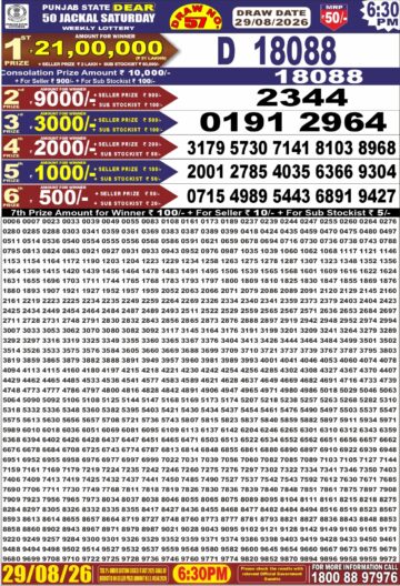Punjab State Dear 50 Lottery 6:30PM Result 29 08 26