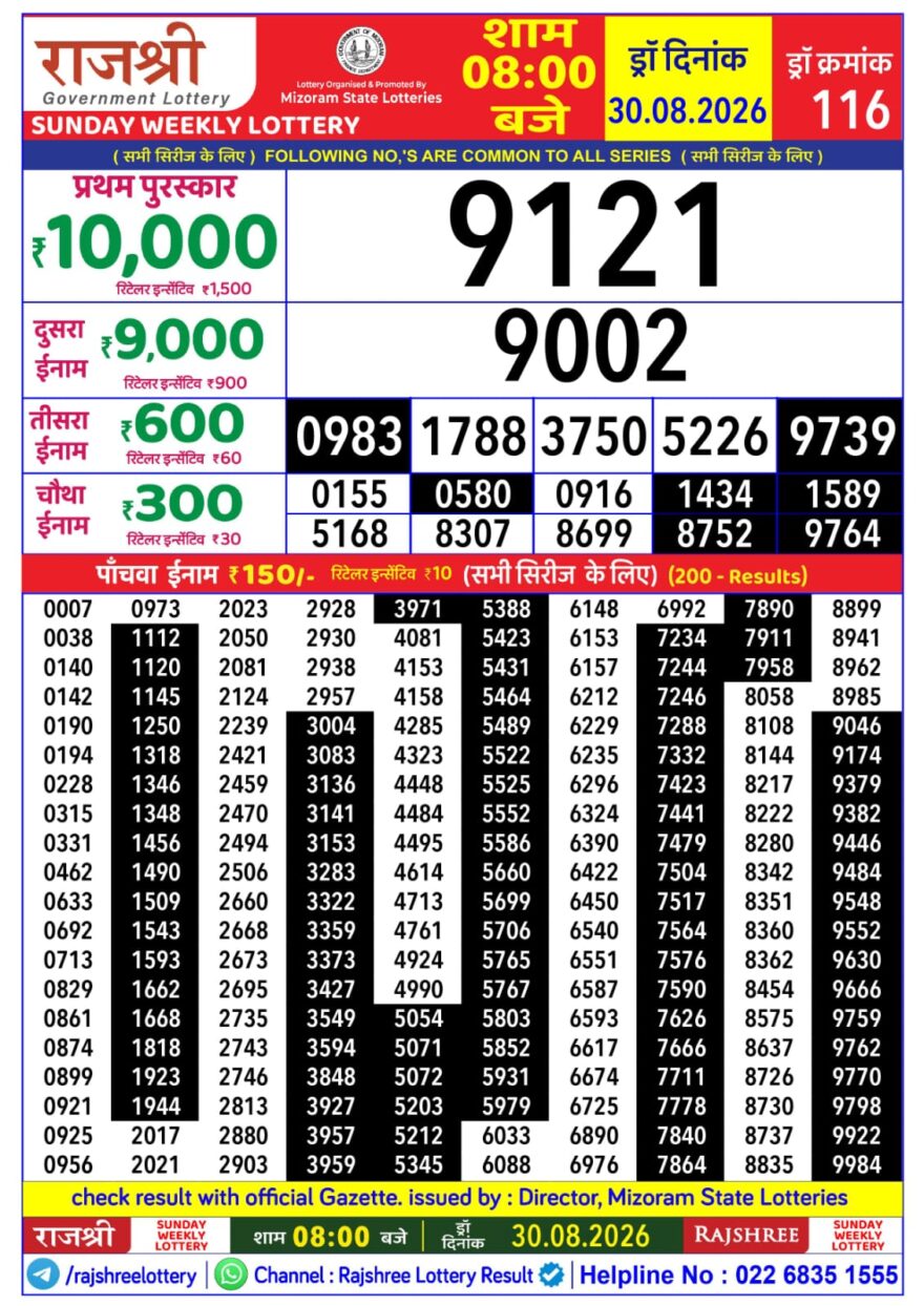 Rajshree Daily 8PM Result 30 08 26