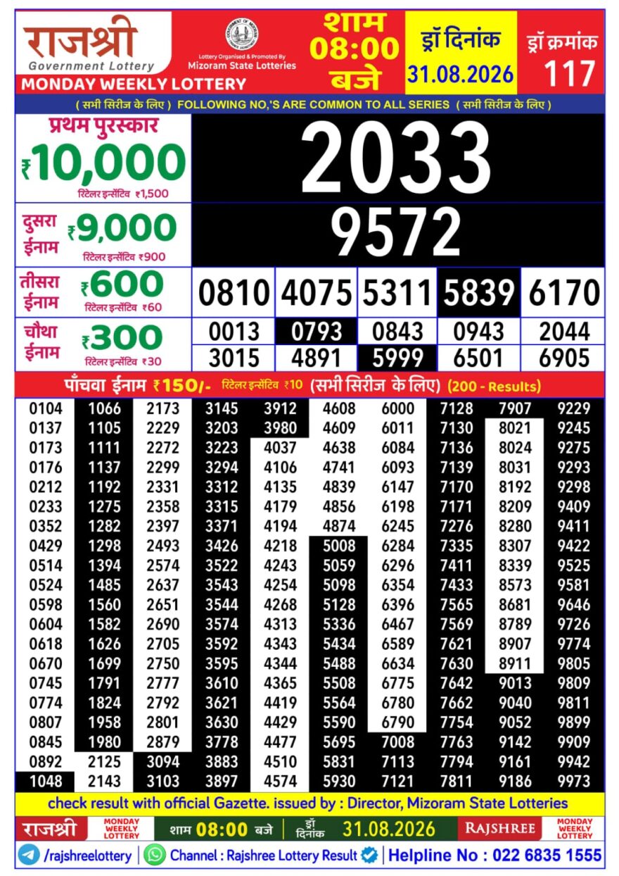 Rajshree Daily 8PM Result 31 08 26