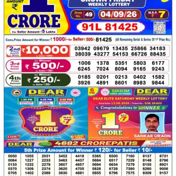 Dear Lottery Today Result 6PM 04 09 26
