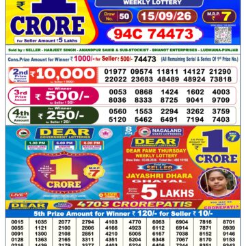 Dear Lottery Today Result 6PM 15 09 26