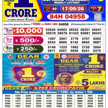 Dear Lottery Today Result 6PM 17 09 26