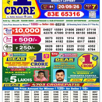 Dear Lottery Today Result 6PM 20 09 26