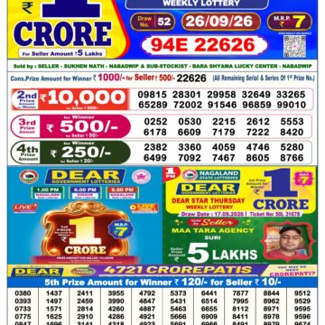 Dear Lottery Today Result 6PM 26 09 26