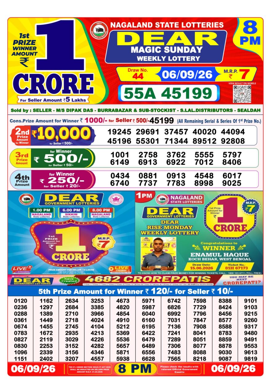 Dear Lottery Result 8PM 06 09 26
