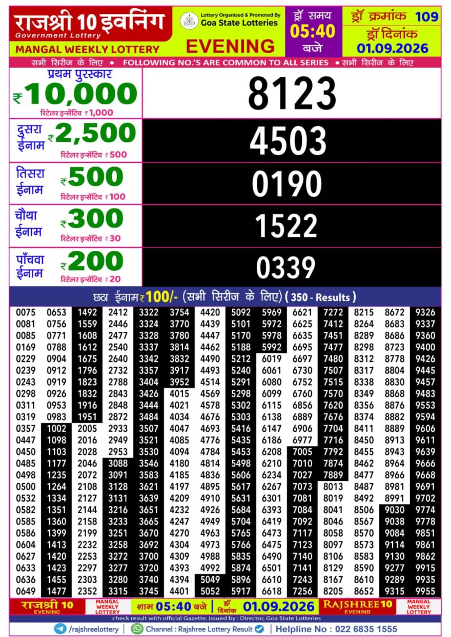Rajshree 10 Evening 5:40PM Result 01 09 26