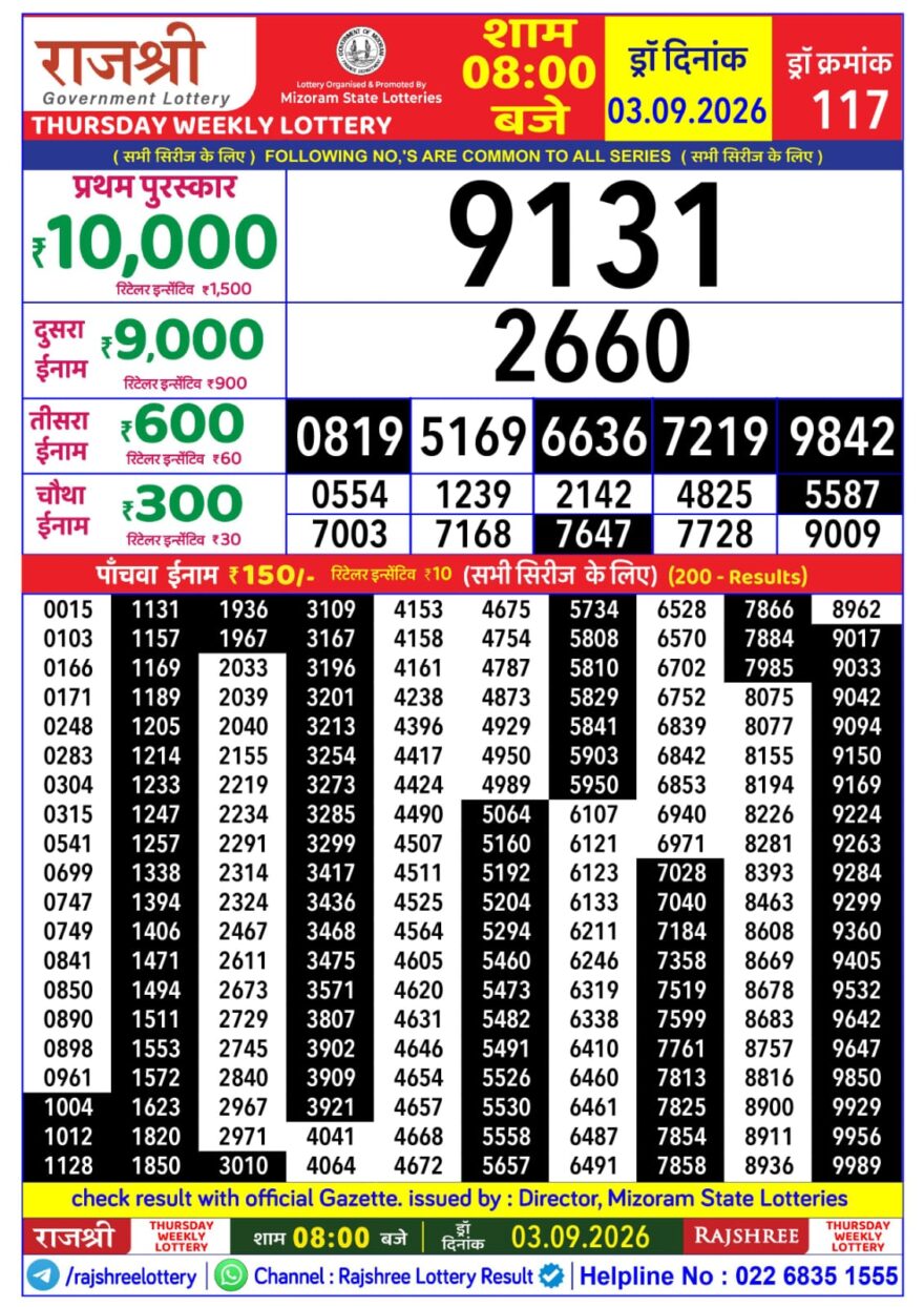 Rajshree Daily 8PM Result 03 09 26