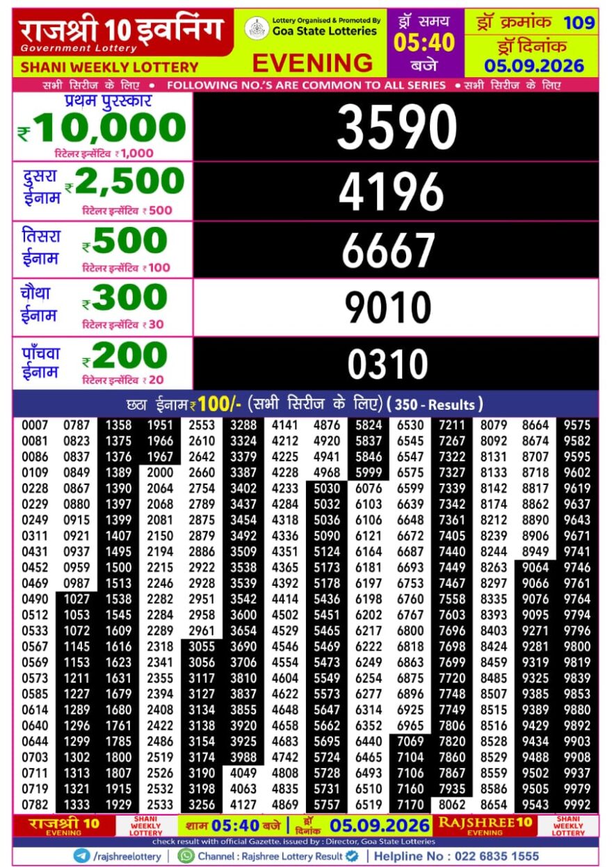 Rajshree 10 Evening 5:40PM Result 05 09 26