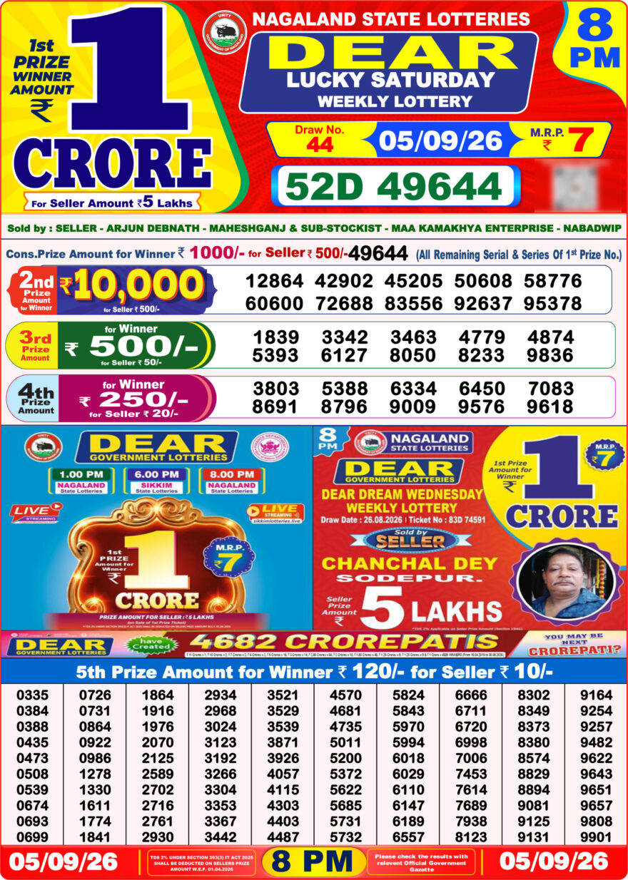 Dear Lottery Result 8PM 05 09 26