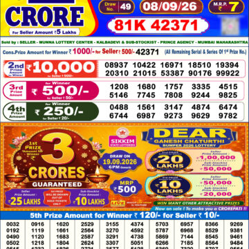 Dear Lottery Today Result 6PM 08 09 26