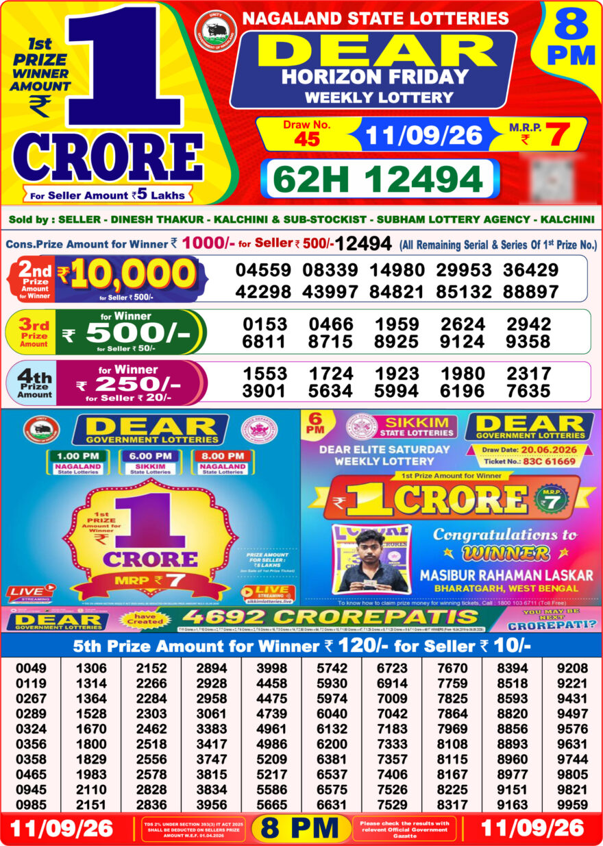 Dear Lottery Result 8PM 11 09 26