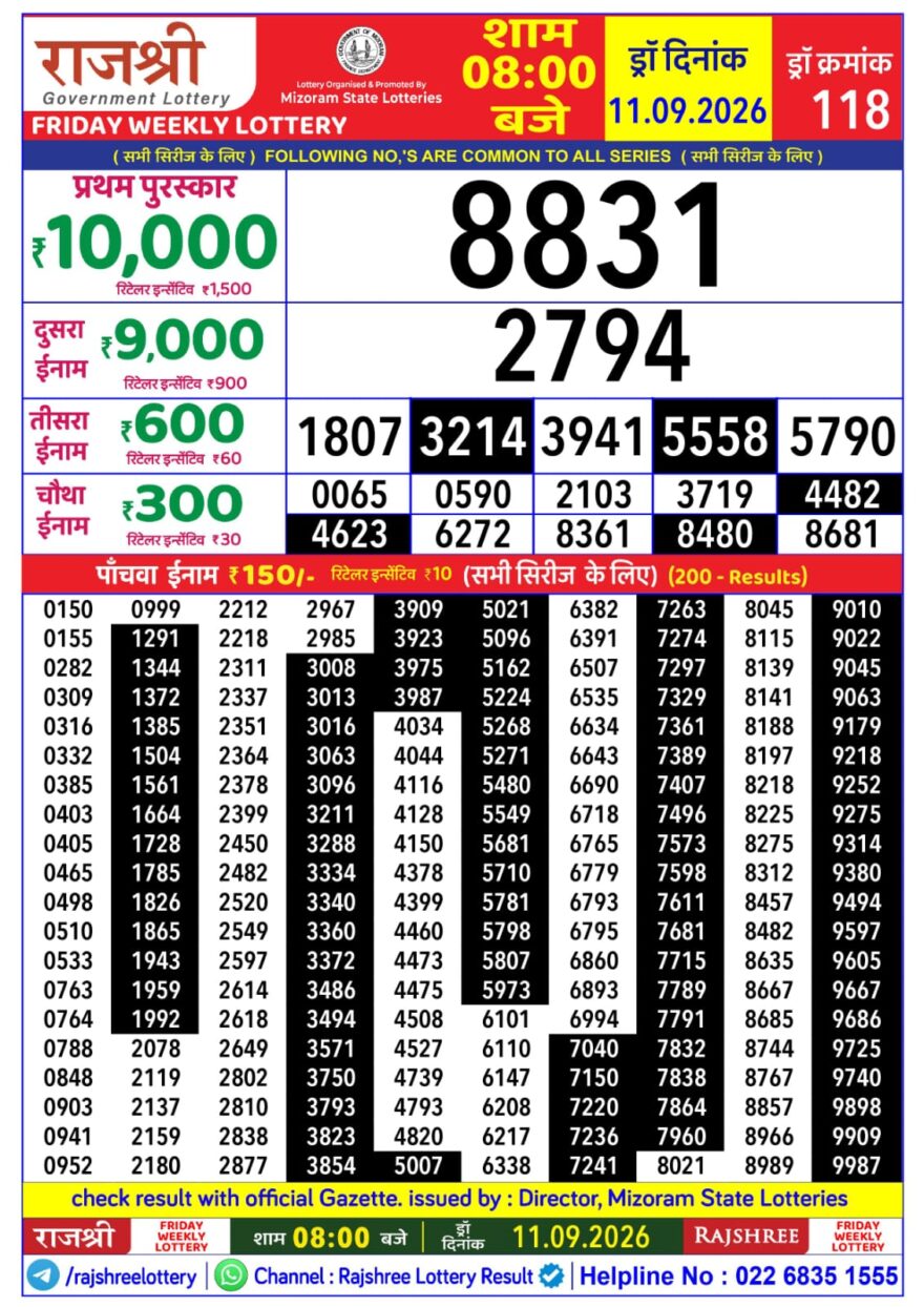 Rajshree Daily 8PM Result 11 09 26