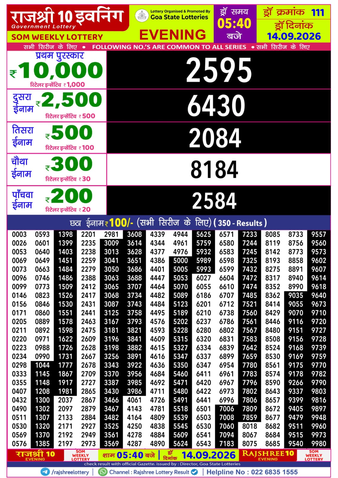 Rajshree 10 Evening 5:40PM Result 14 09 26