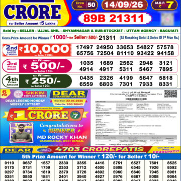 Dear Lottery Today Result 6PM 14 09 26