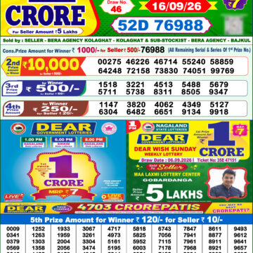 Dear Lottery Result Today 1PM 16 09 26