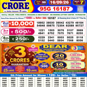 Dear Lottery Today Result 6PM 16 09 26