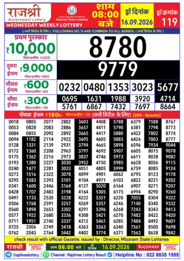 Rajshree Daily 8PM Result 16 09 26