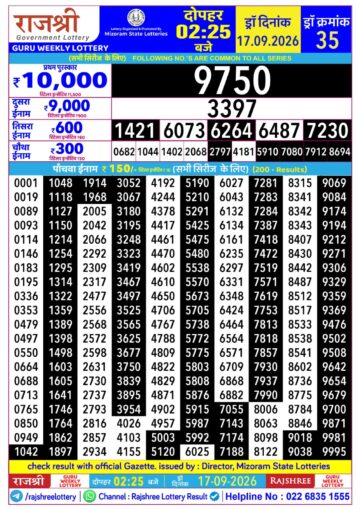 Rajshree Daily 2.25PM Result 17 09 26