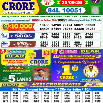Dear Lottery Result Today 1PM 25 09 26