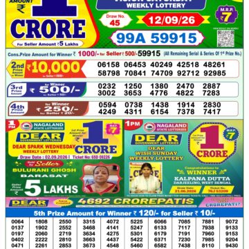 Dear Lottery Result Today 1PM 12 09 26