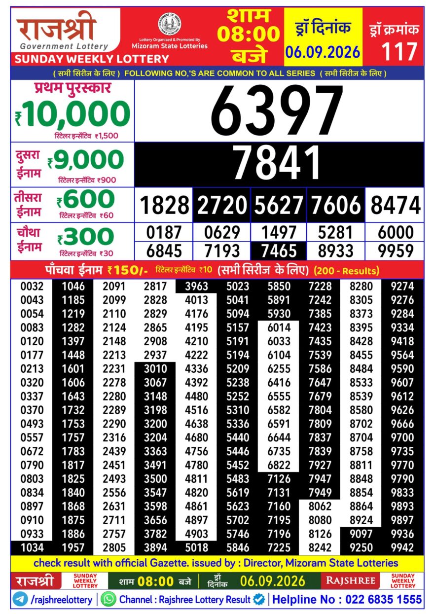 Rajshree Daily 8PM Result 06 09 26