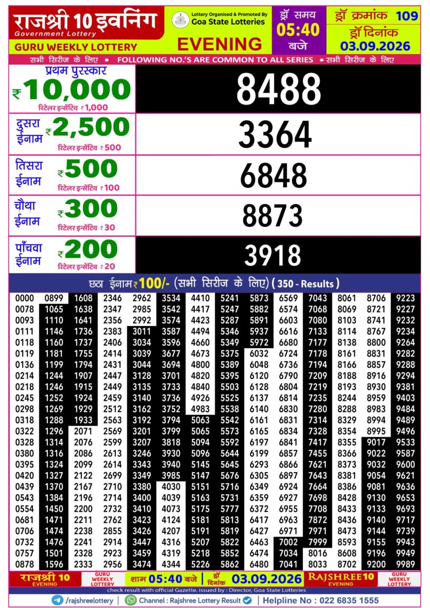 Rajshree 10 Evening 5:40PM Result 03 09 26