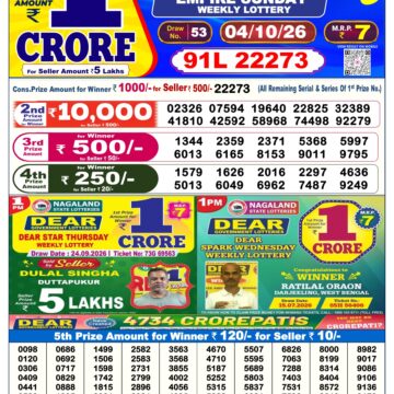Dear Lottery Today Result 6PM 04 10 26