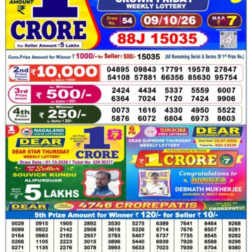 Dear Lottery Today Result 6PM 09 10 26