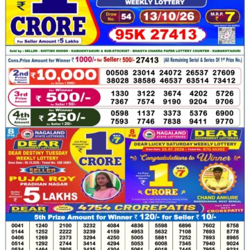 Dear Lottery Today Result 6PM 13 10 26