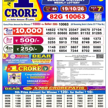 Dear Lottery Today Result 6PM 19 10 26