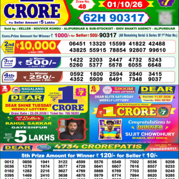 Dear Lottery Result Today 1PM 01 10 26