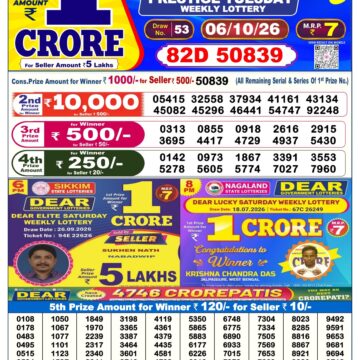Dear Lottery Today Result 6PM 06 10 26