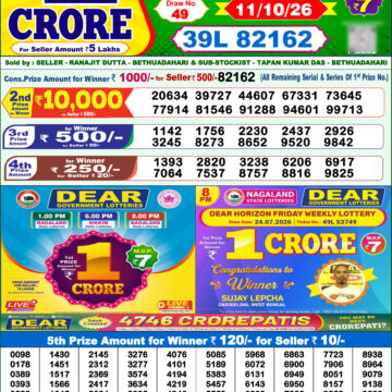 Dear Lottery Result Today 1PM 11 10 26