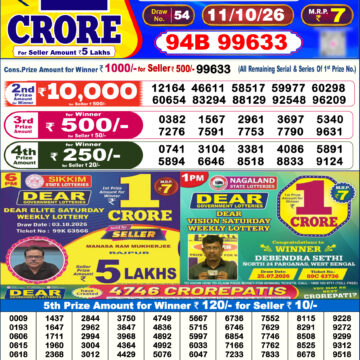 Dear Lottery Today Result 6PM 11 10 26