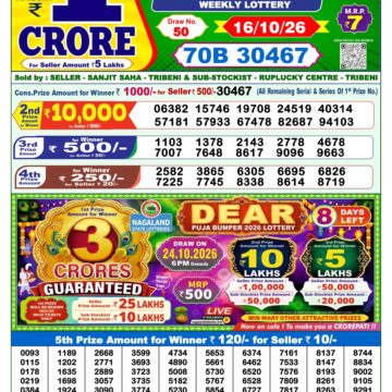 Dear Lottery Result Today 1PM 16 10 26