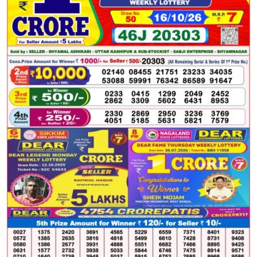 Dear Lottery Result 8PM 16 10 26