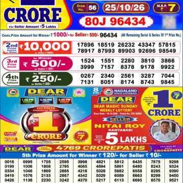 Dear Lottery Today Result 6PM 25 10 26