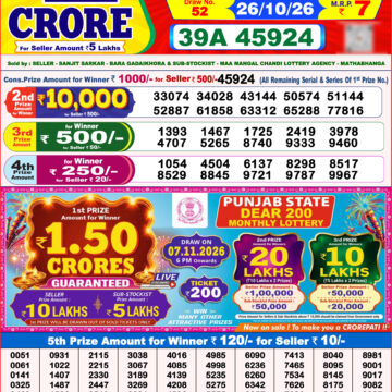 Dear Lottery Result 8PM 26 10 26