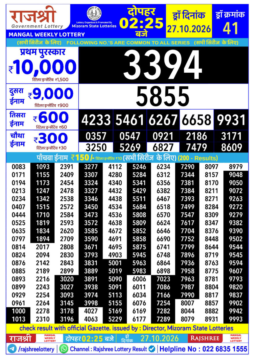 Rajshree Daily 2.25PM Result 27 10 26