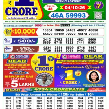 Dear Lottery Result Today 1PM 04 10 26